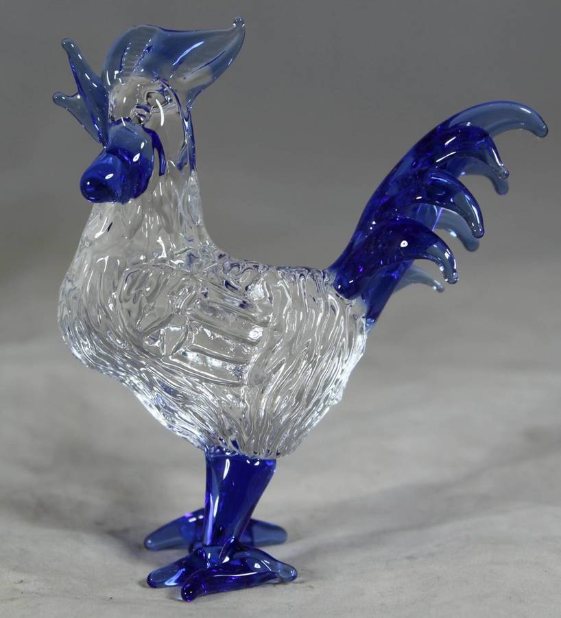 Small Glass - Rooster - Blue - BID NOW!!!