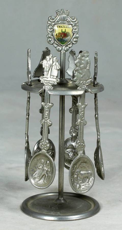 SWAZILAND SET OF COLLECTABLE SPOONS ON A RACK - BID NOW!!!!