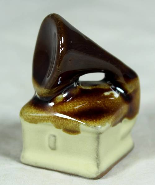Miniature porcelain brown & beige gramophone