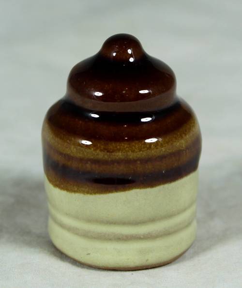 Miniature porcelain brown & beige sugar bowl