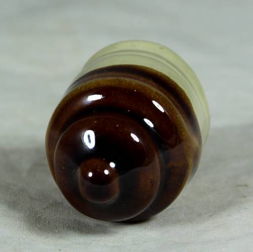 Miniature porcelain brown & beige sugar bowl