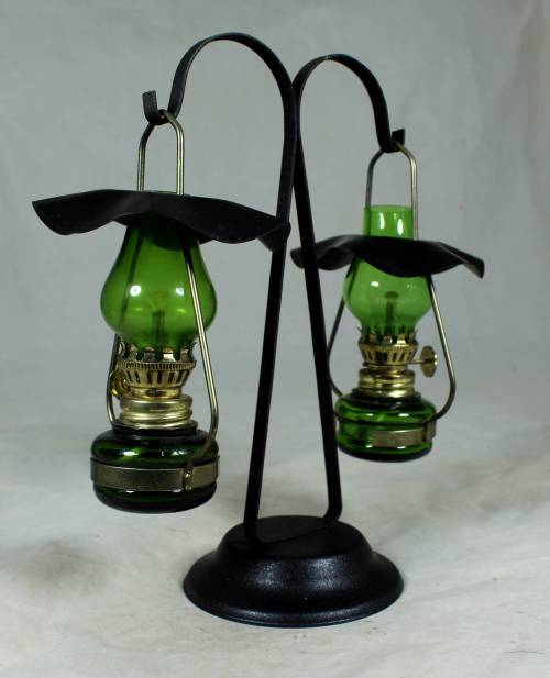 BEAUTIFUL VINTAGE SMALL PAIR OF HANGING OIL LAMPS-BID NOW!!