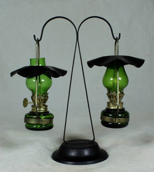 BEAUTIFUL VINTAGE SMALL PAIR OF HANGING OIL LAMPS-BID NOW!!