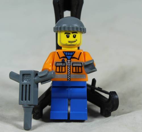 Miniature Lego figurine - Construction worker with a jackhammer (CTY0168)