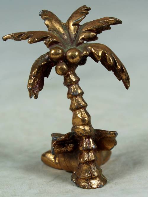 MINIATURE-BRASS COLOR LEAD ELEPHANT UNDER A PALM TREE-BID NOW!!