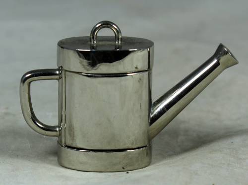 Silver plated watering can with miniature watch