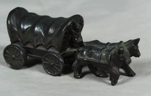 MINIATURE METAL WAGON AND OXEN-BID NOW!!