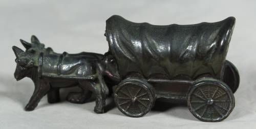 MINIATURE METAL WAGON AND OXEN-BID NOW!!