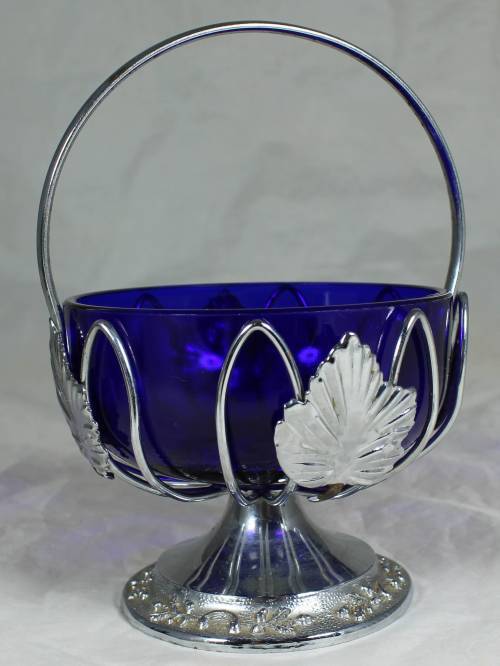 Silver plated basket with blue liner insert