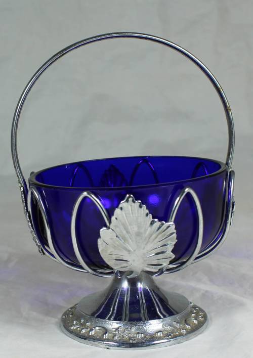 Silver plated basket with blue liner insert