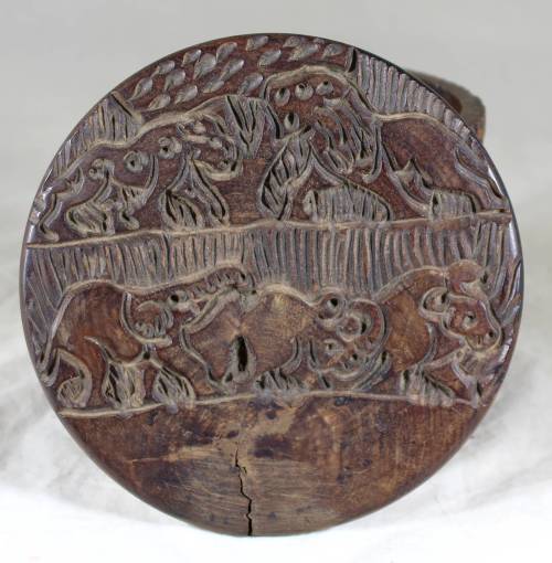 Set of six wooden coasters in container