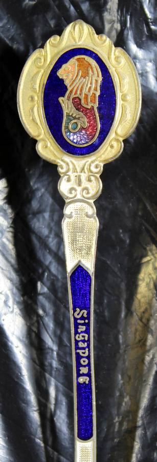 Souvenir Spoon - Copper - Singapore Enamel Embossed