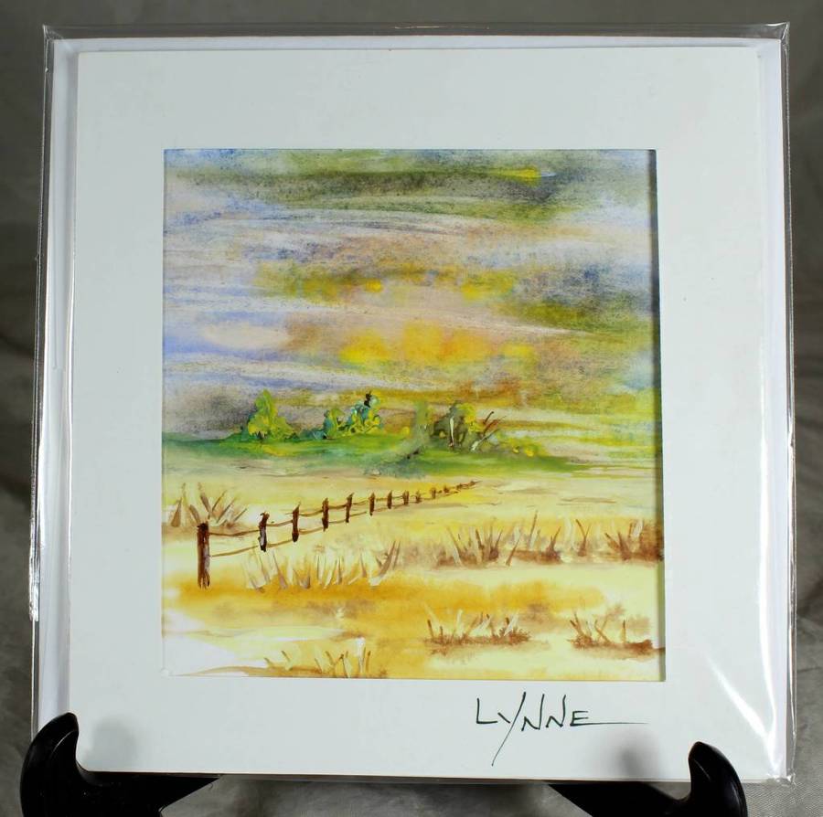 Lynne Jackson - fence in a landscape - watercolor greeting card