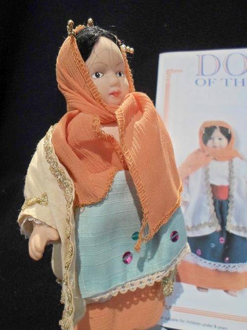 DOLLS of the World - Lebanon - Genuine Porcelain Doll - Complete with stand and guide book!!