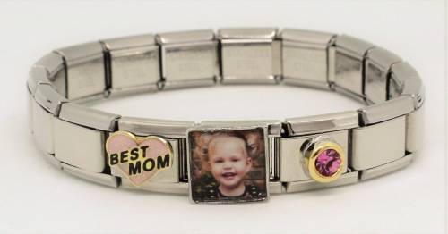 9mm Italian Charm Bracelet and Square Photo Charm + 2 charms
