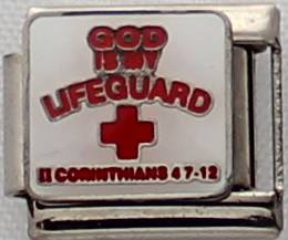 **June Special - Italian charms - God is my Lifeguard (with red cross) (Fits Nomination)