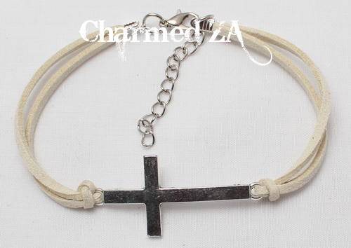 Beige Leather Cross Bracelet