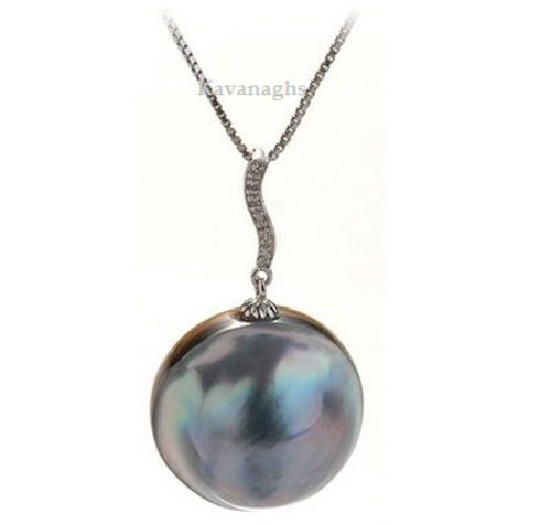 20mm Pale Blue Mabe Pendant in 925 Sterling Silver