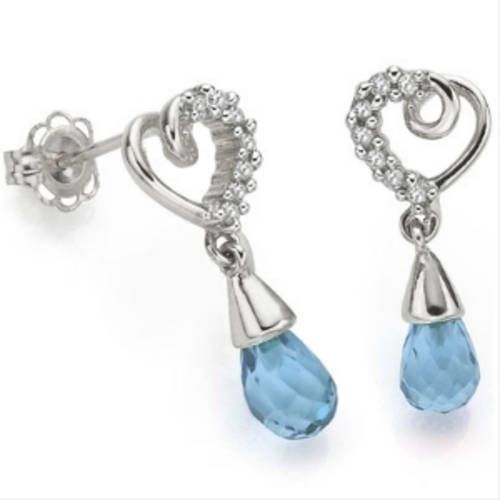 The Kavanaghs Collection - Elegant 1.70cts Genuine Blue Topaz and Diamond Earrings