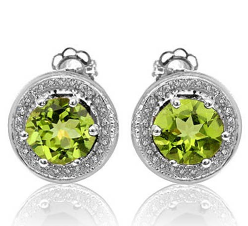 LOW COST COURIER SHIPPING - Elegant 1.79cts Genuine Peridot and Diamond Earrings