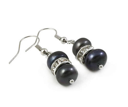 Sparkling Genuine Cultured Pearl Earrings with Crystals