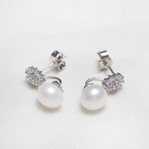 Sparkling Genuine 7 mm Cultured Pearl Earrings.