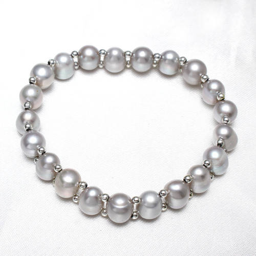 Lovely 6mm x 7mm Grey Color Cultured Genuine Freshwater Pearl Bracelet