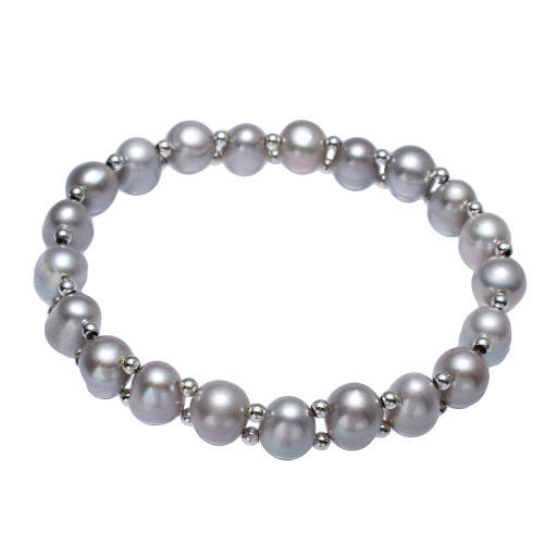 Lovely 6mm x 7mm Grey Color Cultured Genuine Freshwater Pearl Bracelet