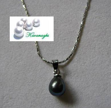 TIMELESS Hallmarked 18K Gold Plated Black FRESH WATER PEARL PENDANT