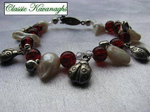 Kavanaghs Collection - Beautiful Authentic Fresh Water Pearl and Lady Bug Bracelet