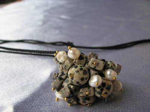Kavanaghs - Cluster of Dalmation Jasper and fresh water pearl Necklace