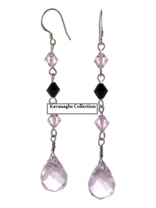 The Kavanaghs Collection - 925 Sterling Silver Pink Crystal Earrings