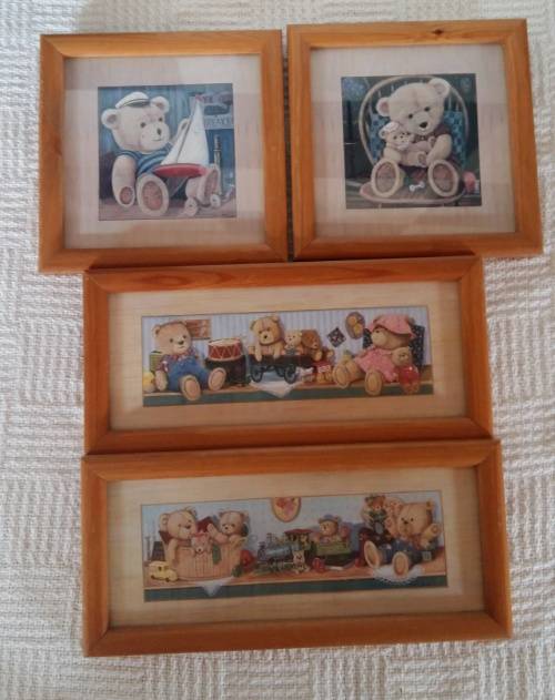 A unique set of "Ruane Manning" Teddy Bear prints in identical wooden frames- see pics.