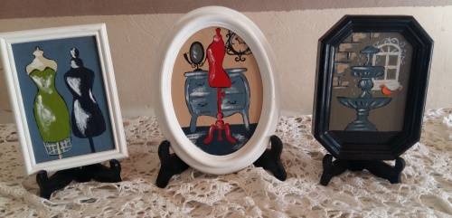 A lovely set  of x3 painting in lovely vintage styled frames- so elegant  - see pics.