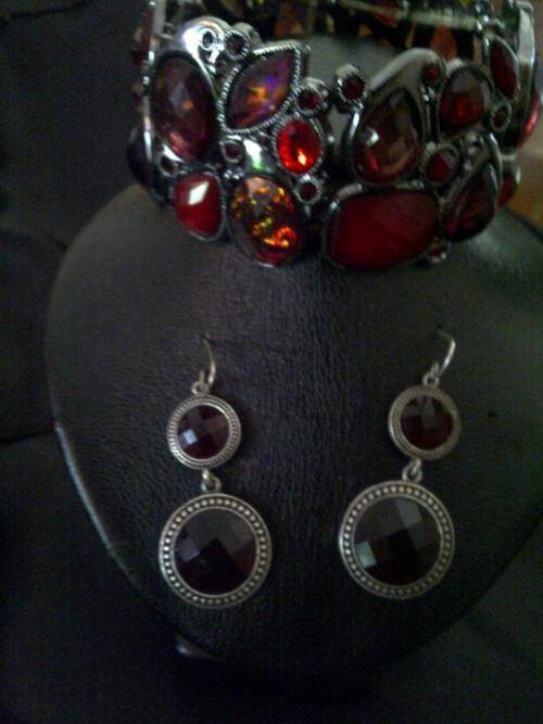Bedazzled MIDNIGHT RED BRACELET & MATCHING EARINGS  . BEAUTIES!!!!