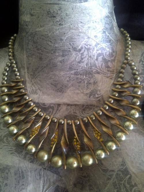 Breathtaking last one! Green pearl Necklace encrusted with sparkle. "WOW"