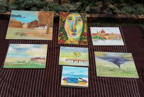 A Clearance SALE - A joblot of 7 Canvas paintings - A bargain deal -  A fantastic buy  - see pics.