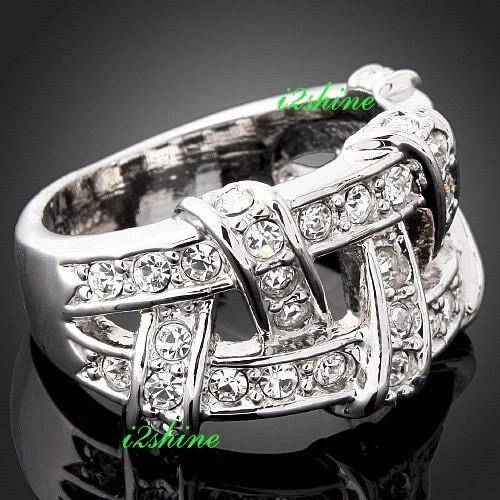 White Gold GP Swarovski crystal Unique Cross ring