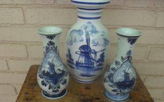 DELFT WARE VASES x 3