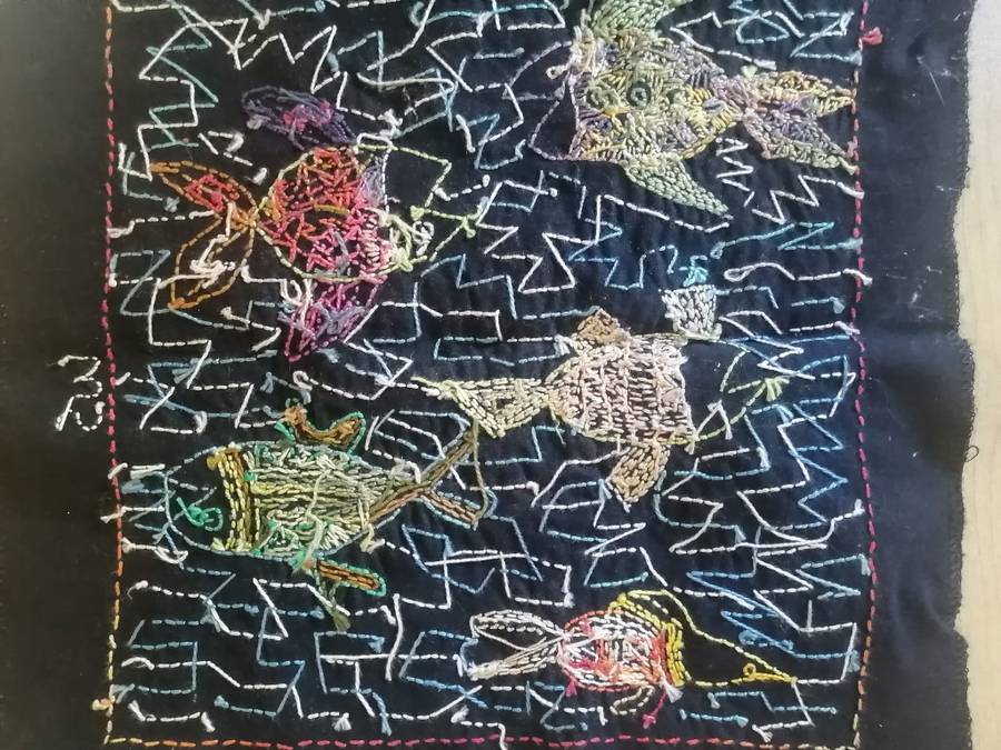 EMBROIDERY 3 Pieces Art Fish Giraffe Guinea Fowl Inthuthuko Project South Africa