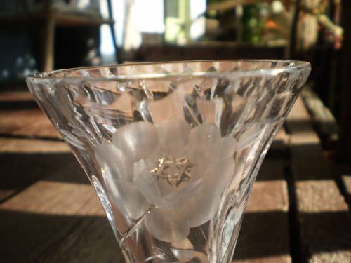 Lead Crystal Hand Cut Trumpet Vase with Flower Motif 15 cm height
