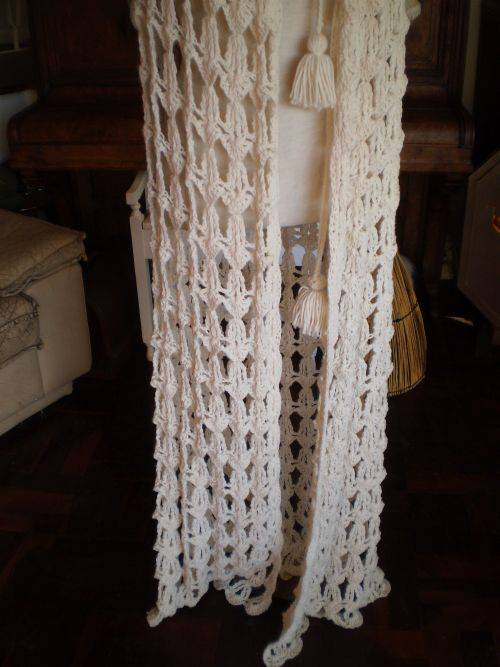Very Unique Vintage 1970s Hand Crocheted Maxi Cape With Hood