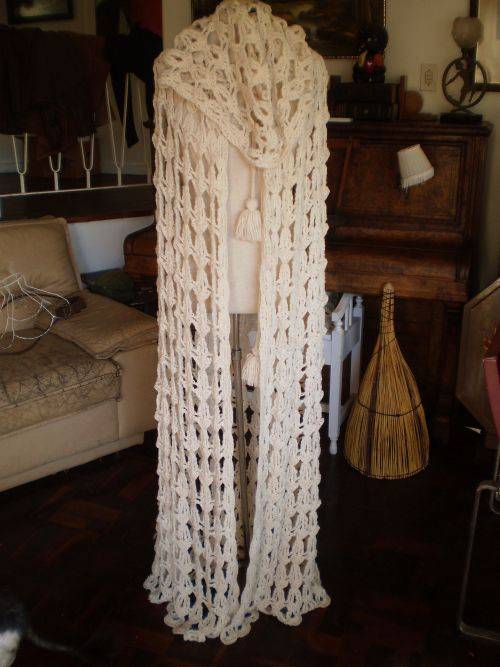 Very Unique Vintage 1970s Hand Crocheted Maxi Cape With Hood