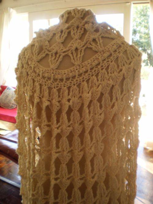 Very Unique Vintage 1970s Hand Crocheted Maxi Cape With Hood