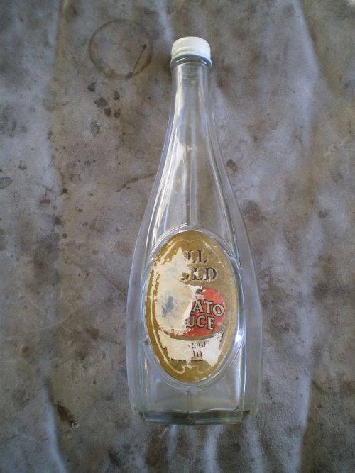 Rare Vintage All Gold Tomato Sauce Octagonal Glass Bottle