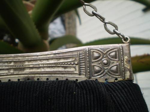 Antique French Black Art Nouveau Hand Bag With Metal Frame