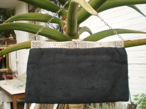 Antique French Black Art Nouveau Hand Bag With Metal Frame