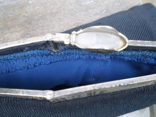 Antique French Black Art Nouveau Hand Bag With Metal Frame