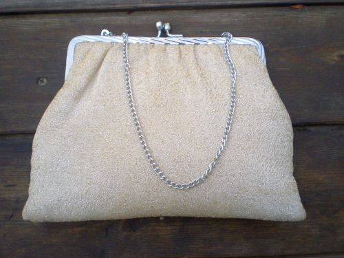 1950s Champagne Silver Color Evening Cocktail Handbag