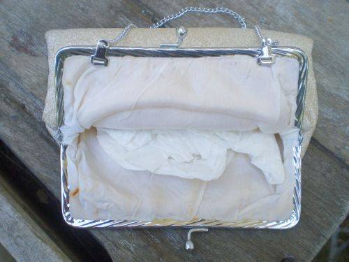 1950s Champagne Silver Color Evening Cocktail Handbag